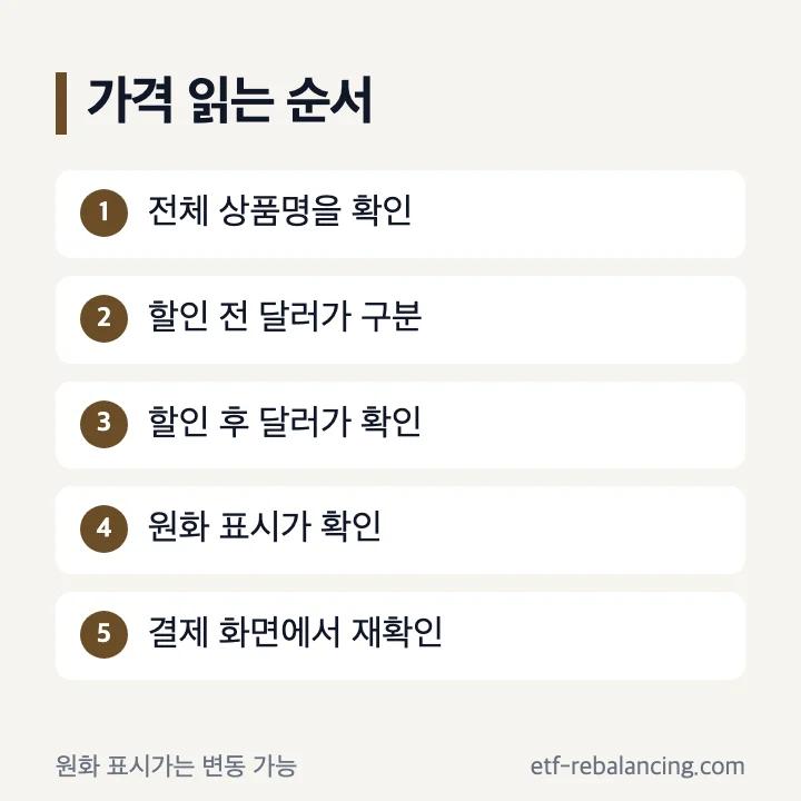 면세점 가격에서 상품명과 달러, 원화 표시를 확인하는 순서