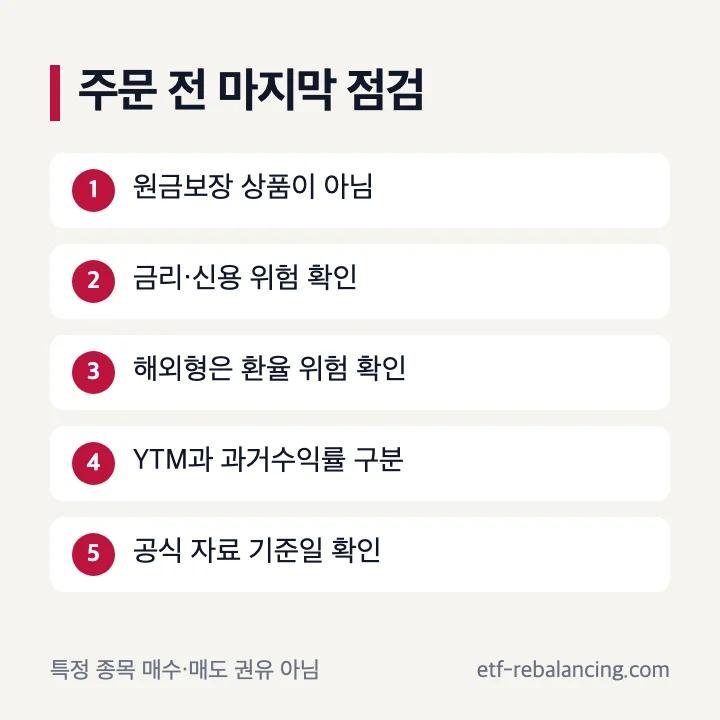 채권형 ETF 주문 전 최종 확인 항목