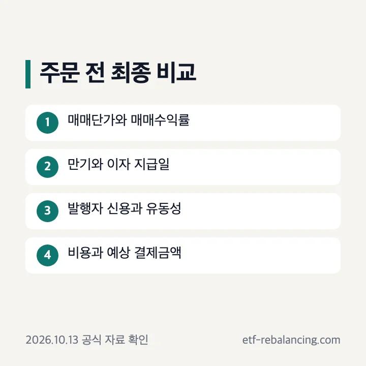 채권구매 전 가격 수익률 만기 신용 유동성 최종 비교표