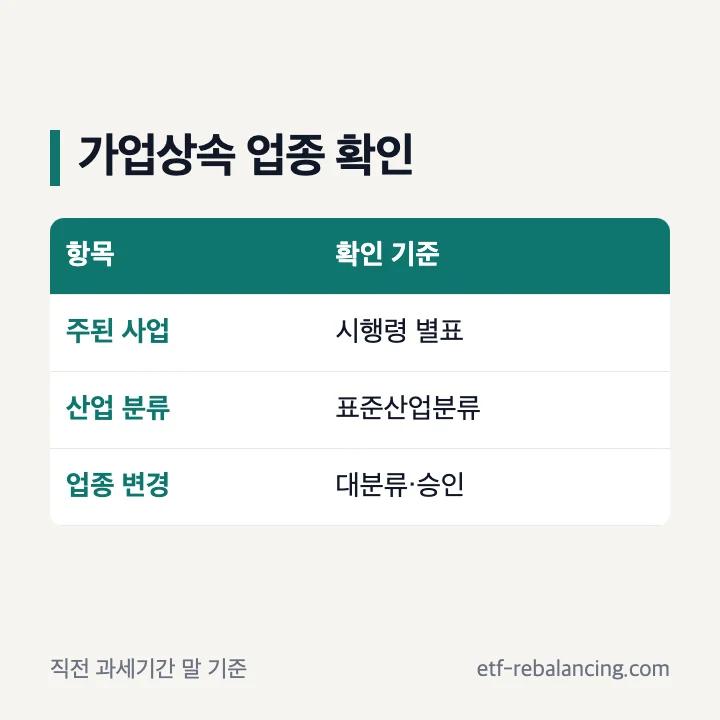 가업상속공제 업종과 주된 사업 확인 방법