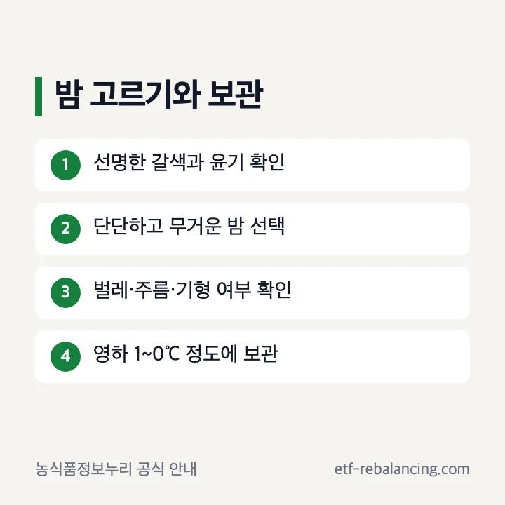 밤 고르기와 영하 1도에서 0도 보관 안내