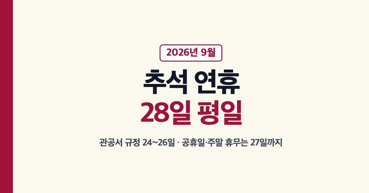 2026년 추석 연휴와 9월 28일 평일 여부 요약