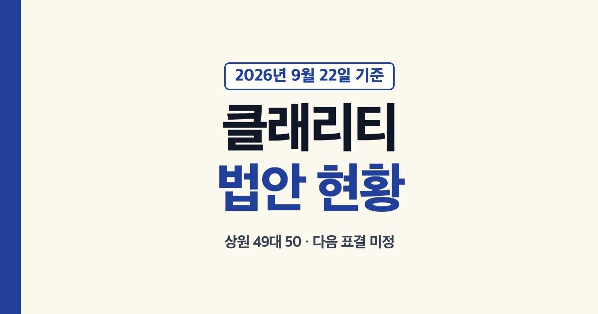 클래리티 법안 현재 상태 요약: 상원 종결동의 49대 50 부결, 다음 표결 미정