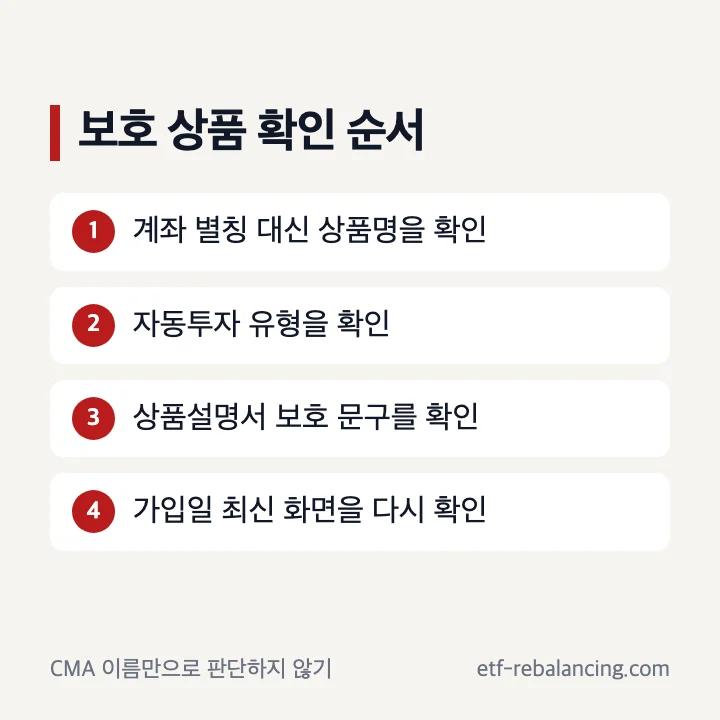 CMA 상품명과 보호대상 표시 확인 순서