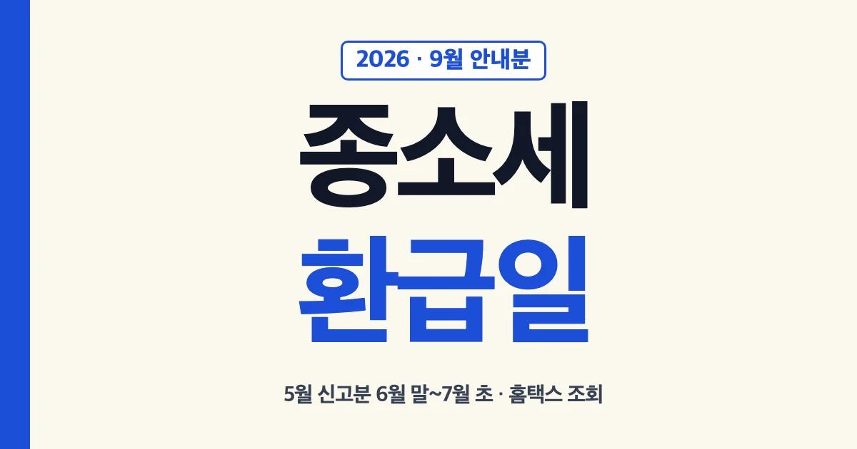 종소세 환급일: 5월 신고분은 6월 말~7월 초, 국세청 환급 안내분은 2025년 9월·2026년 3월 기준 최대 3개월 안, 홈택스 환급금 조회