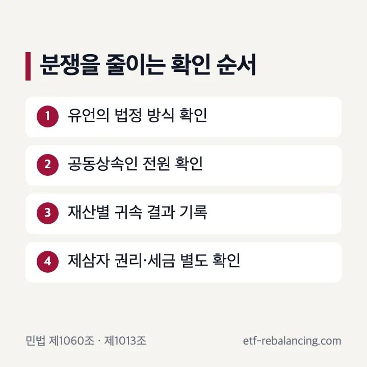 상속분쟁막는방법 유언 형식 전원 합의 재산별 기록 확인표