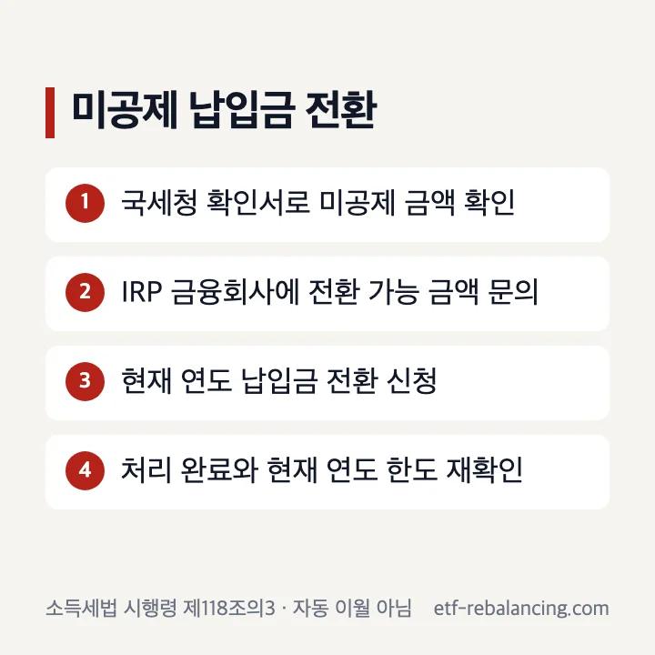 IRP 미공제 납입금 세액공제 이월 전환 신청 순서