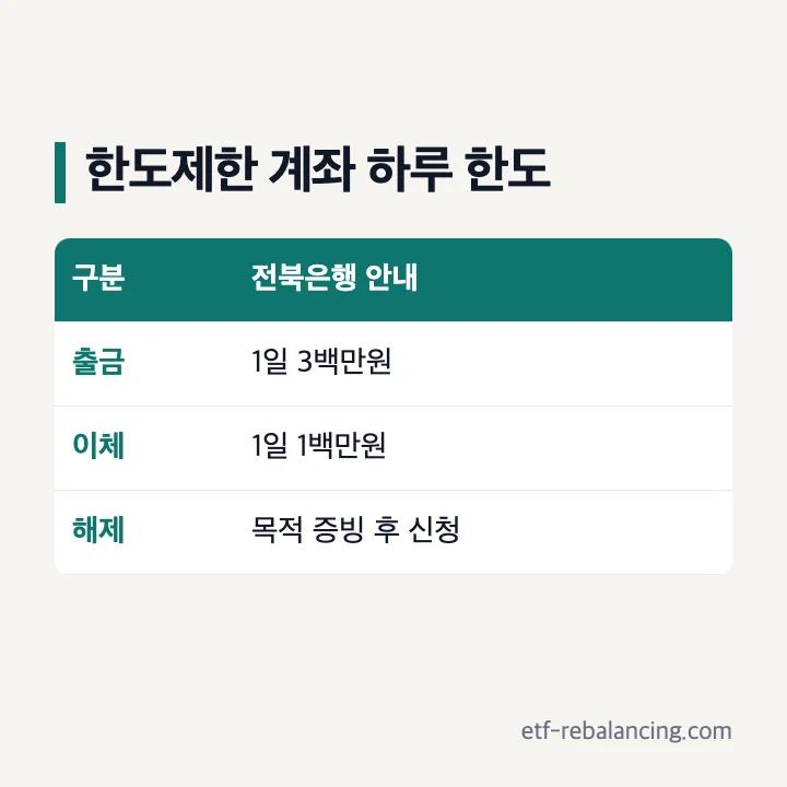 전북은행 파킹통장 한도제한 계좌 하루 한도