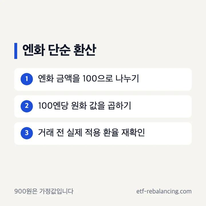 엔화 금액 나누기 100 곱하기 100엔당 환율 계산식