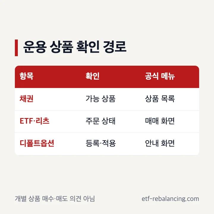 한국투자증권 퇴직연금 채권 ETF 디폴트옵션 확인