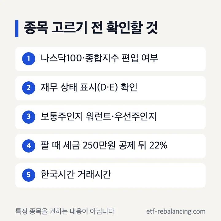 나스닥 종목 고르기 전 확인할 것: 지수 편입 여부, 재무 상태 표시, 증권 형태, 세금, 한국시간 거래시간