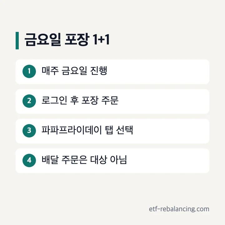 매주 금요일 포장 주문만 가능한 파파 프라이데이 행사 조건