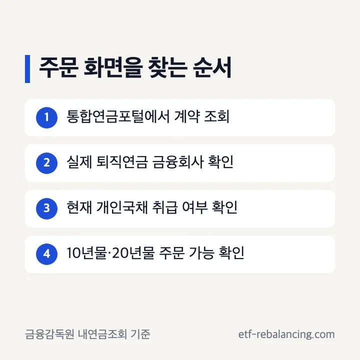 퇴직연금 금융회사와 개인투자용국채 주문 가능 여부 확인 순서