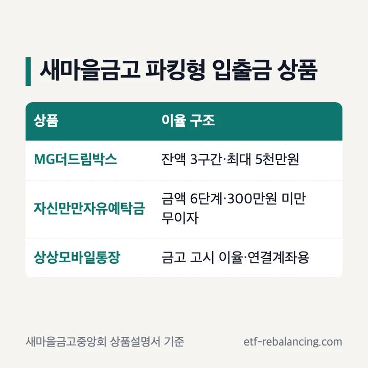새마을금고 파킹형 입출금 상품 3가지 구분