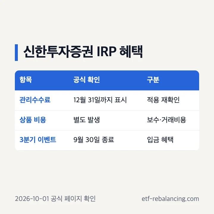 신한투자증권 IRP 계좌개설 수수료 이벤트 확인