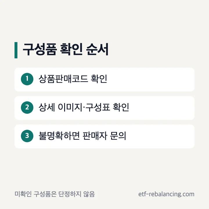 구성품 목록과 수량을 판매처에 확인하는 순서