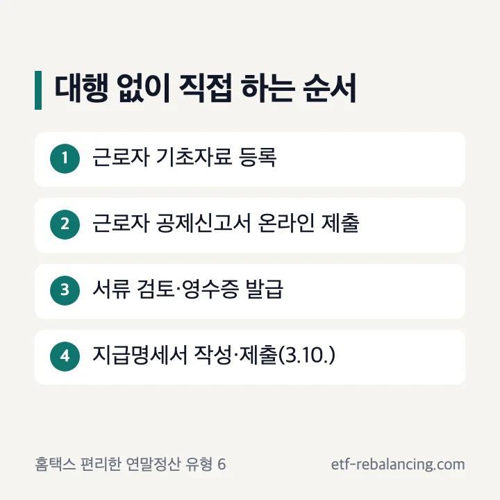 직접 하는 연말정산: 기초자료 등록, 공제신고서 온라인 제출, 지급명세서 작성, 3월 10일 제출