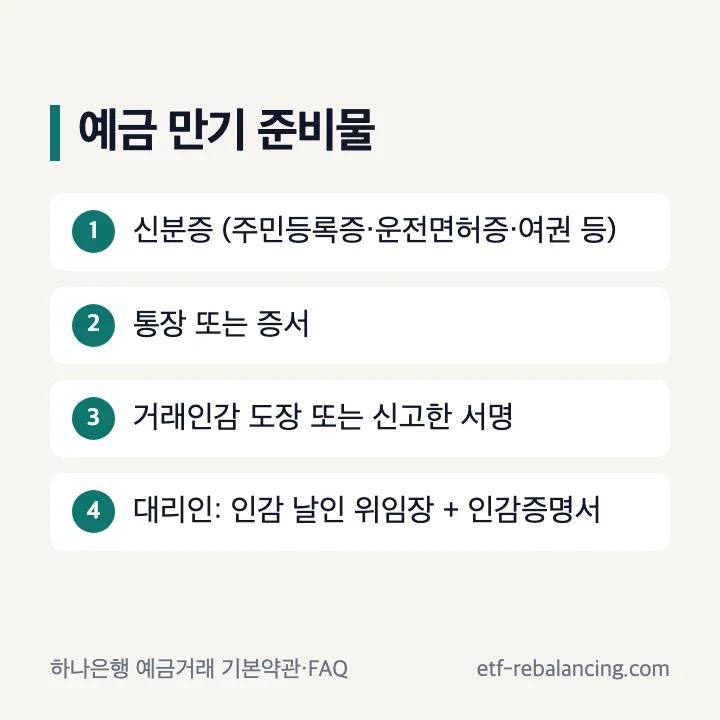 예금 만기 준비물 신분증 통장 도장 대리인 위임장 인감증명서