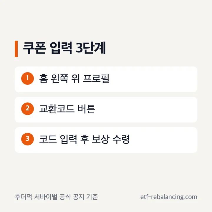 후더덕 서바이벌 쿠폰 입력 순서 세 단계