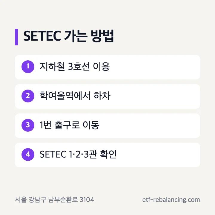 SETEC 주소와 학여울역, 주차 주의사항 안내