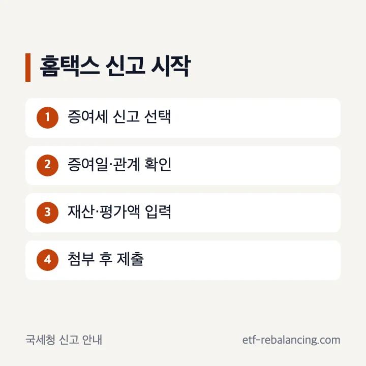 홈택스 증여세 전자신고 시작 순서