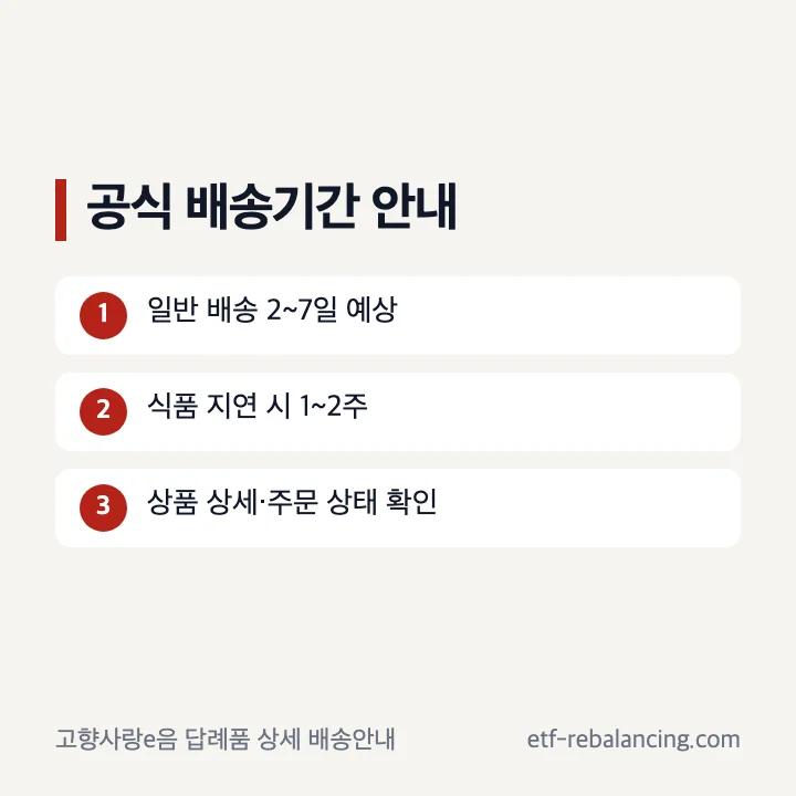 고향사랑e음 답례품 배송기간 2~7일과 식품 지연 시 1~2주 안내
