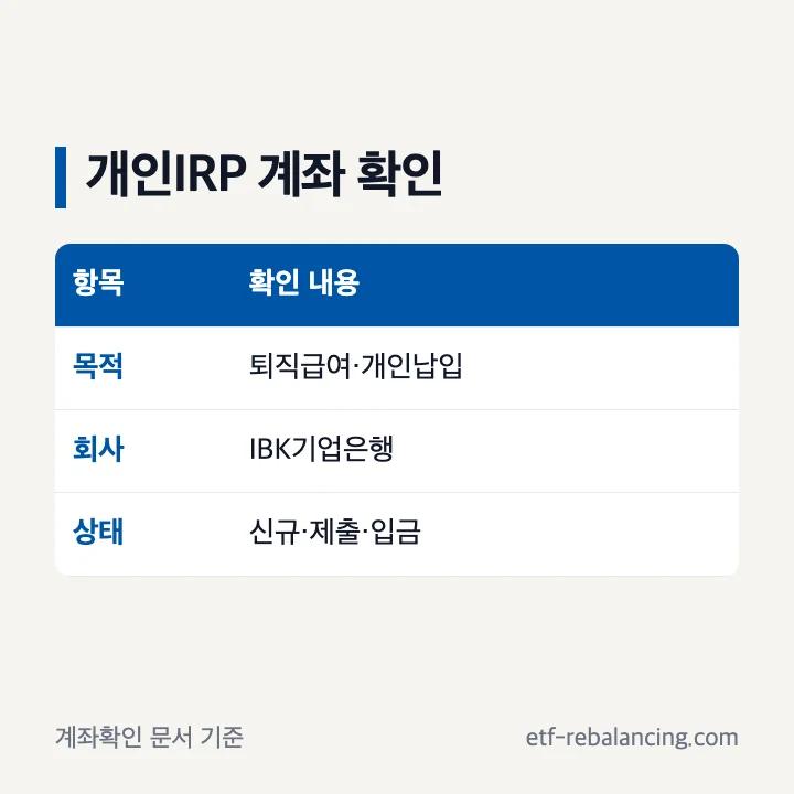 기업은행 IRP 계좌 신규 확인 항목