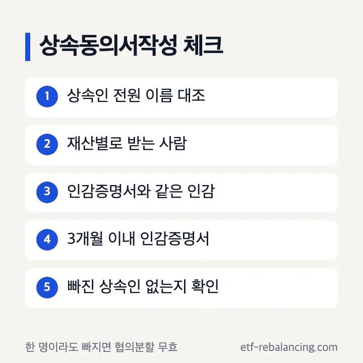상속동의서 작성 체크 항목