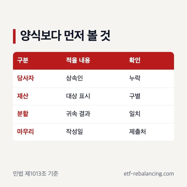 상속재산분할협의서 양식과 HWP 서식 확인 항목