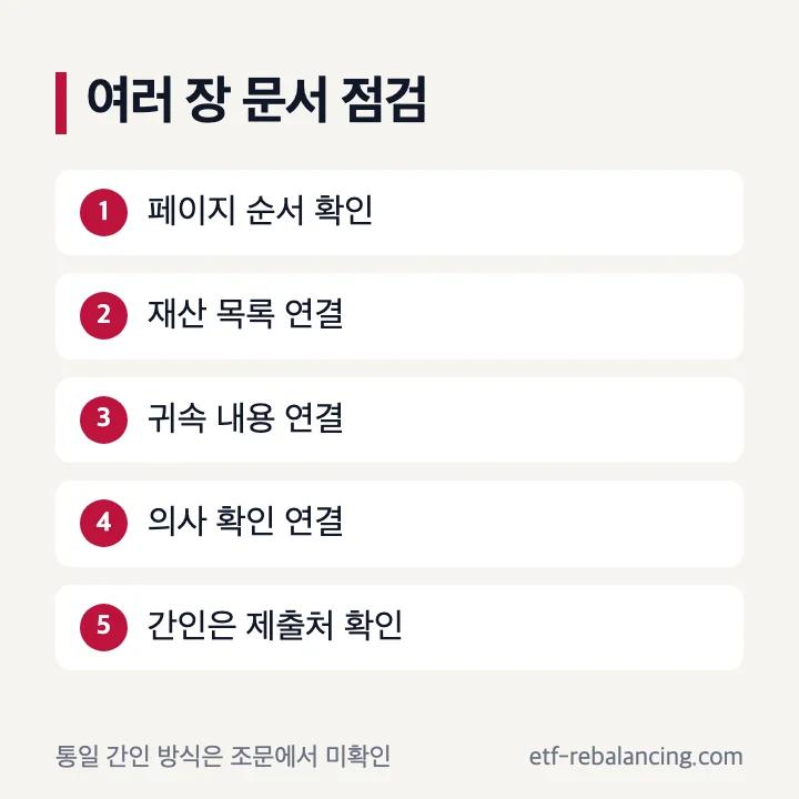 상속재산분할협의서 여러 장과 간인 확인 순서