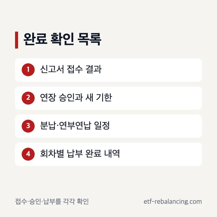 상속세 신고 납부 연장 완료 확인 목록