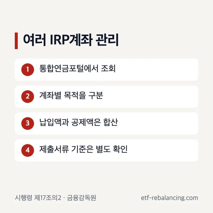 여러 IRP계좌의 납입한도 합산과 통합조회