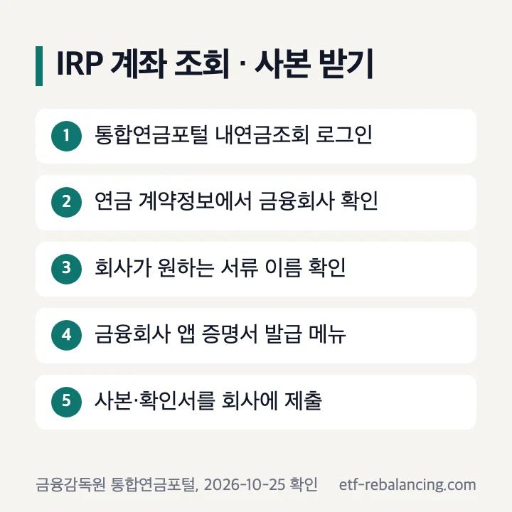 IRP 퇴직연금 계좌 조회와 사본 받기 5단계