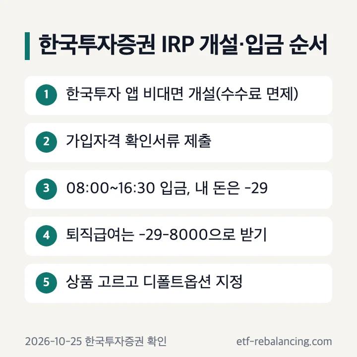 한국투자증권 IRP 개설과 입금 순서