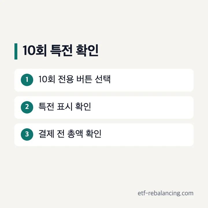 10회 전용 버튼 선택과 A6 스티커 특전 확인 순서