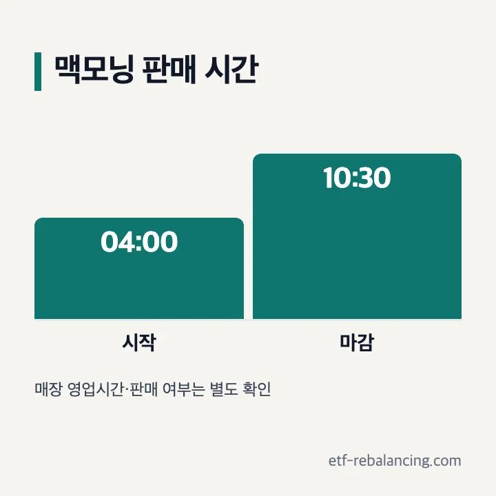 맥모닝 공식 판매 시간 새벽 4시부터 오전 10시 30분