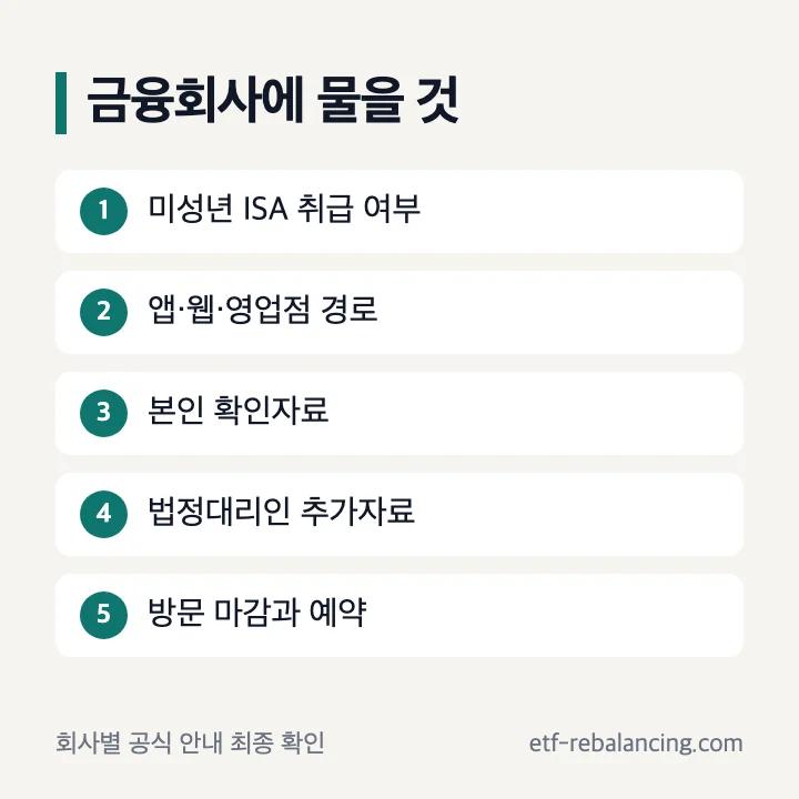 미성년자 ISA 금융회사 접수 확인 항목