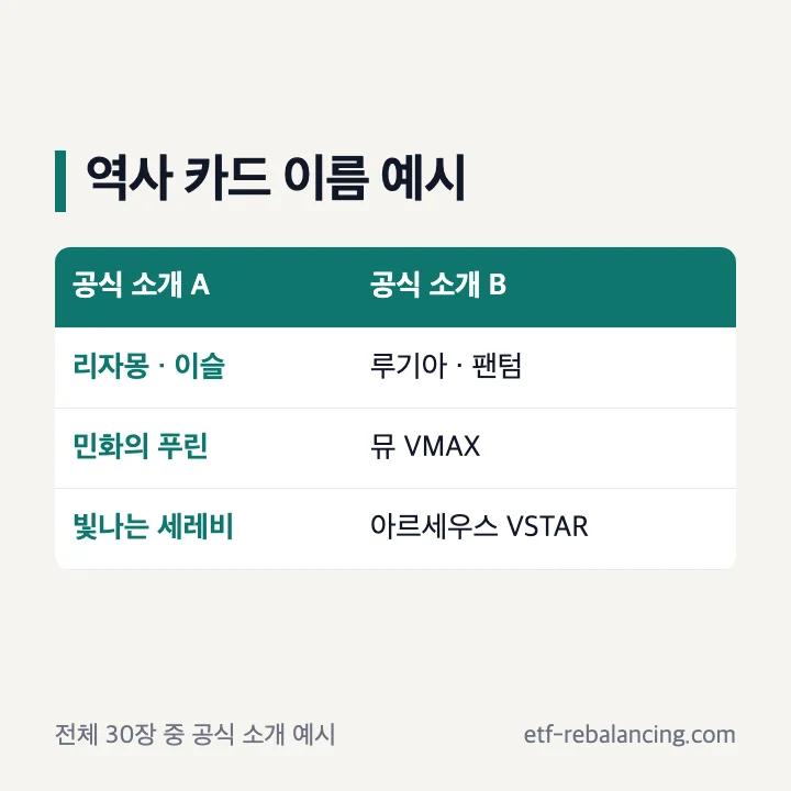 공식 역사 카드 소개의 이름 예시와 대전 규정