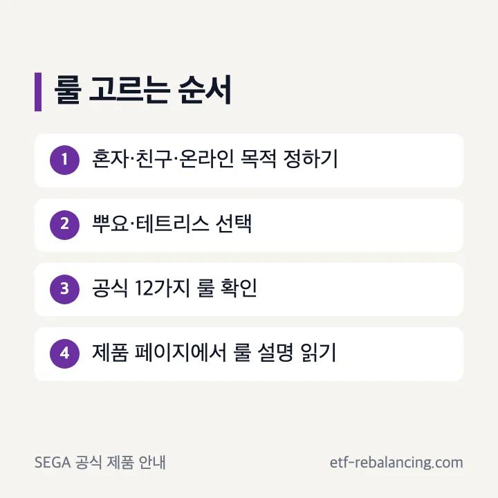 공식 룰 목록을 확인하며 게임 룰을 고르는 순서