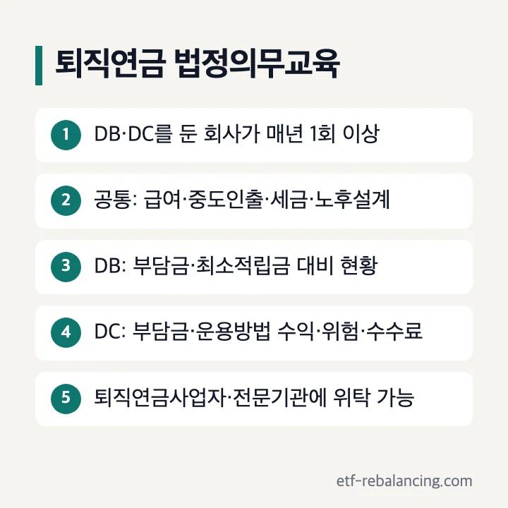 퇴직연금 법정의무교육 매년 1회 교육 내용 위탁