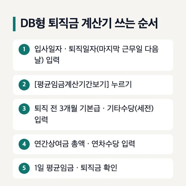 고용노동부 퇴직금 계산기로 DB형 퇴직연금 계산하는 순서 5단계