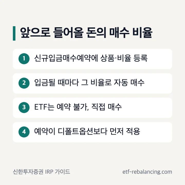 퇴직연금 신규입금매수예약 입금예정상품 등록 매수 비율