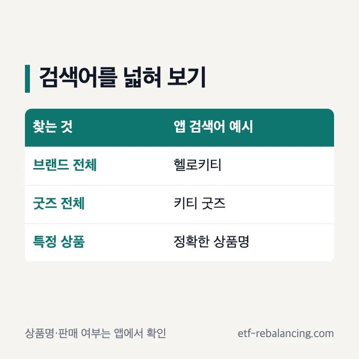 헬로키티 굿즈 검색어를 넓게 시작해 상품명으로 좁히는 방법