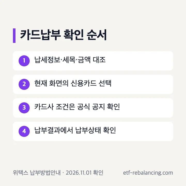 스마트위택스 카드납부 전후 확인 항목