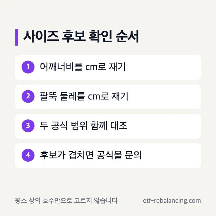 스완핏 사이즈를 고를 때 어깨너비와 팔뚝 둘레를 확인하는 순서