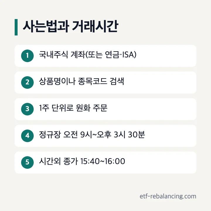 미국S&P500 ETF 사는법과 거래시간: 국내주식 계좌, 종목코드 검색, 1주 단위 주문, 정규장 9시~15시 30분