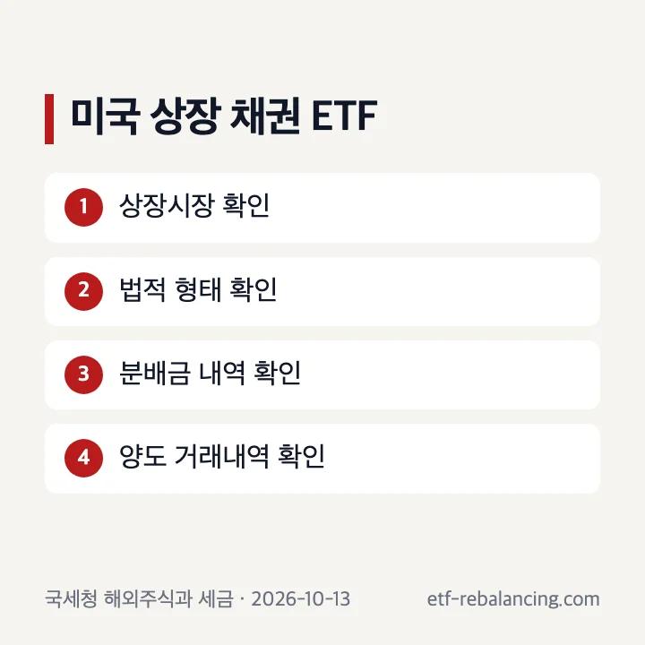 미국 상장 채권 ETF 법적 형태 배당 양도 세금 확인 순서