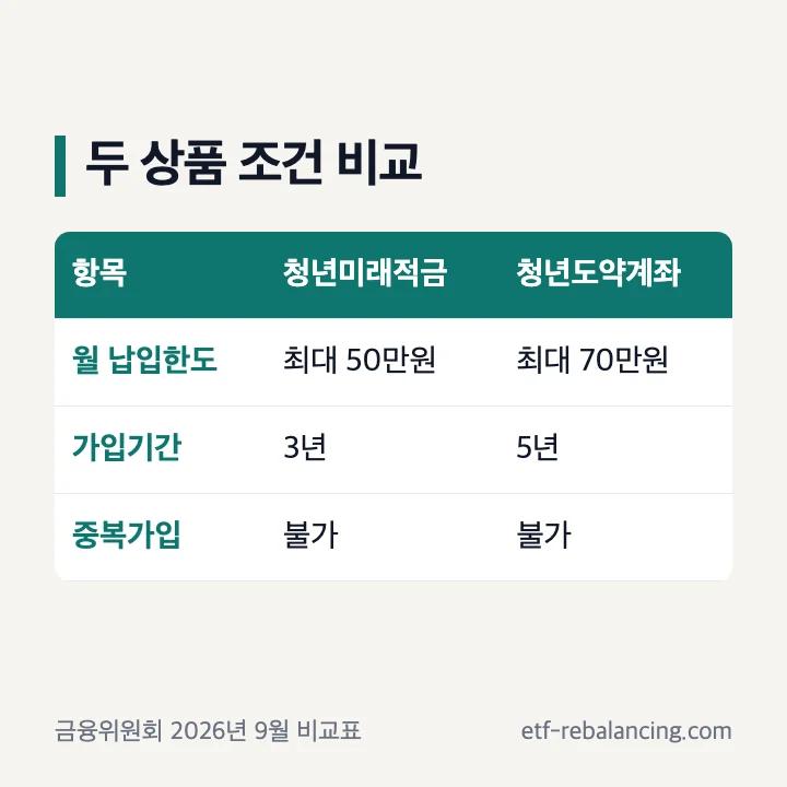 청년미래적금과 청년도약계좌 조건 비교