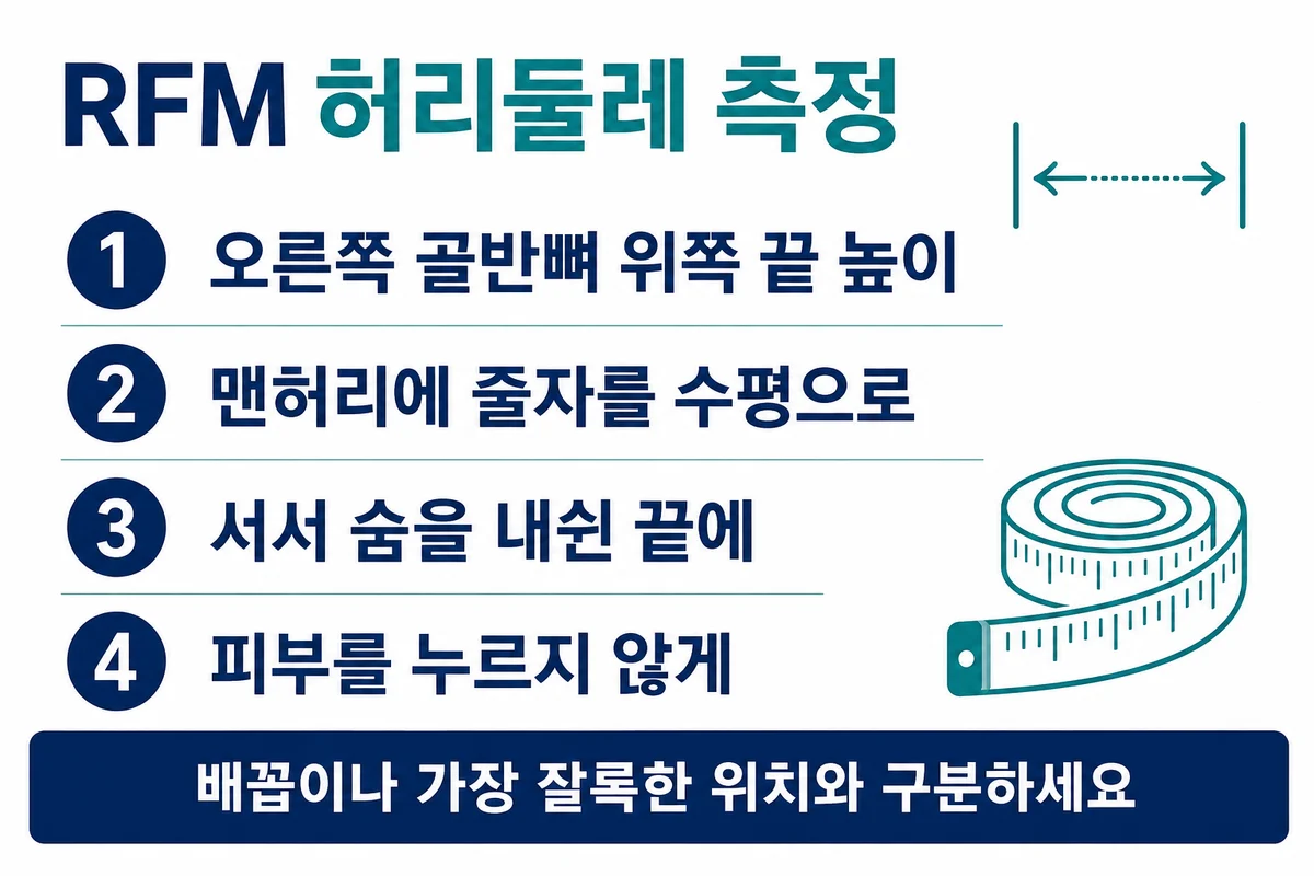 RFM 허리는 오른쪽 골반뼈 위쪽 끝 높이에서 수평으로 재는 안내