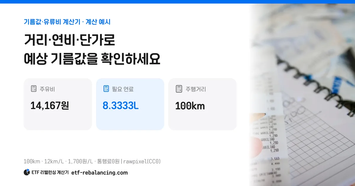 100km·연비12km/L·유가1700원/L 입력 시 연료비 약14167원
